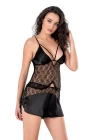 Siyah Saten Babydoll Şort Takımı