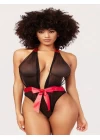 Siyah Transparan Tül Kırmızı Kurdelalı Fantezi Babydoll