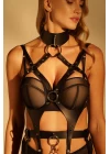 Siyah Zincir Aksesuarlı Fantezi Vücut Harness