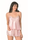 Somon Saten Babydoll Şort Takımı