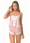 Somon Saten Babydoll Şort Takımı