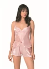 Somon Saten Babydoll Şort Takımı