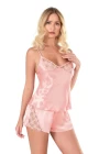 Somon Saten Babydoll Şort Takımı