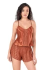Tarçın Saten Babydoll Şort Takımı