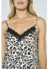 Viskon Dantel İşlemeli Leopar Desenli Şortlu Pijama Takımı