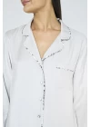Viskon Jakarlı Önden Düğmeli Desenli Pijama Takımı