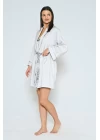Viskon Jakarlı Sabahlıklı Desenli Şortlu Pijama Takımı