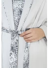 Viskon Jakarlı Sabahlıklı Desenli Şortlu Pijama Takımı