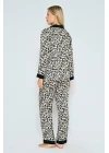 Viskon Leopar Desenli Önden Düğmeli Pijama Takımı
