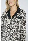 Viskon Leopar Desenli Önden Düğmeli Pijama Takımı