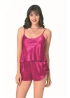 Vişne Saten Babydoll Şort Takımı