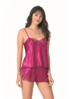 Vişne Saten Babydoll Şort Takımı
