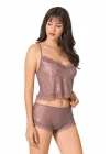 Vizon Jakarlı Babydoll Şort Takımı