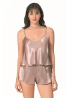 Vizon Saten Babydoll Şort Takımı