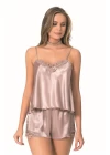 Vizon Saten Babydoll Şort Takımı
