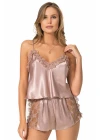 Vizon Saten Babydoll Şort Takımı