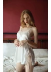 Yandan Bağcıklı Ekru Saten Babydoll