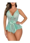 Yeşil Dantel İşlemeli Kurdelalı Fantezi Tül Babydoll