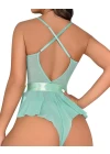Yeşil Dantel İşlemeli Kurdelalı Fantezi Tül Babydoll