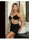 Zincir Detaylı Göğüs Dekolteli Siyah Mini Club Elbisesi