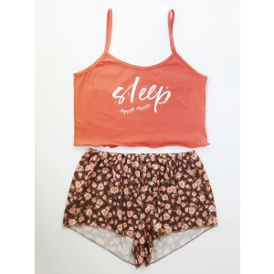 Çiçek Desenli Baskılı Şort Takım