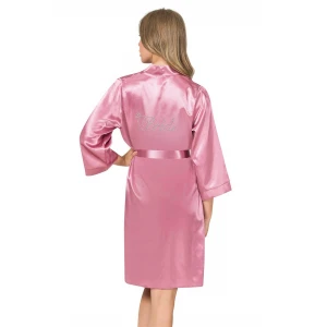 Gül Kurusu Kısa Saten Bride Sabahlık