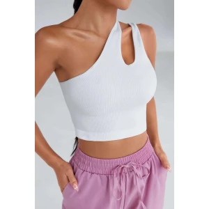 Kadın Beyaz Tek Omuz Cut Out Detaylı Crop Top Bluz