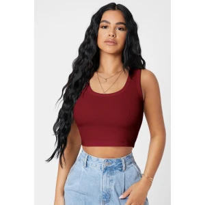 Kadın Bordo Kare Yaka Crop Top Bluz