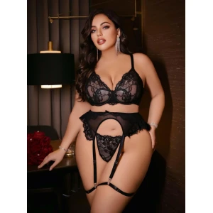 Kadın Büyük Beden Dantel Detaylı Fantezi Jartiyer Takımı 8010