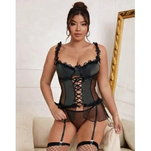 Kadın Çoraplı Lame Deri Fantezi Kostüm Elbise Seksi Gece Fantazi Kostüm 9002