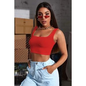 Kadın Kırmızı Kalın Askılı Crop Top Büstiyer