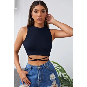 Kadın Lacivert Çapraz Bağlamalı Crop Top Büstiyer