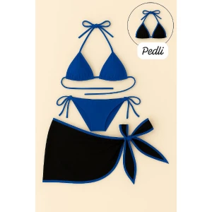 Kadın Mavi Pareolu Yandan Ve Boyundan Bağlamalı 3lü Bikini Takımı