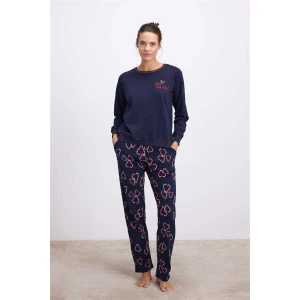 Kadın Uzun Kol Sweatshirt Ve Kalpli Pantolon Pijama Takımı Şık Ve Rahat Ev Giyimi