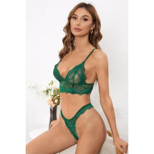 Kadın Yeşil Çapraz Sırt Detaylı Şık Bralet Takım