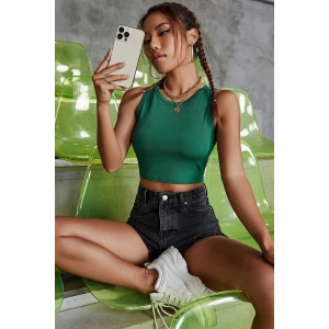 Kadın Yeşil Kare Yaka Crop Top Bluz