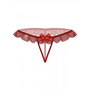 Kırmızı Dantelli Taşlı Kadın Fantezi Külot