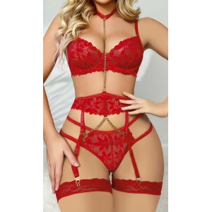 Kırmızı Zincirli Jartiyer Takım 2076