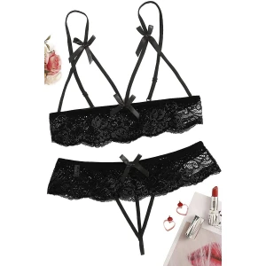 Özel Bölgesi Açık Siyah Fantazi İç Giyim Sütyen Külot