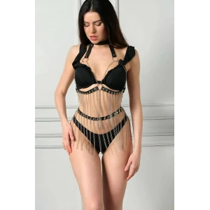 Siyah Deri Zincirli Harness Takım - Brf504