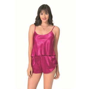 Vişne Saten Babydoll Şort Takımı