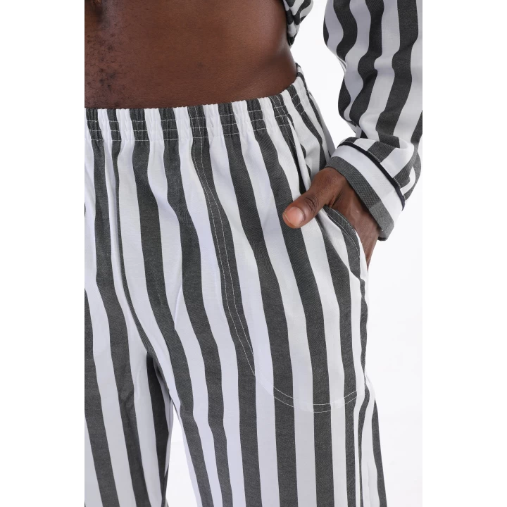 4007 Uzun Kol Çizgili Gaffur Erkek  Pijama Takım
