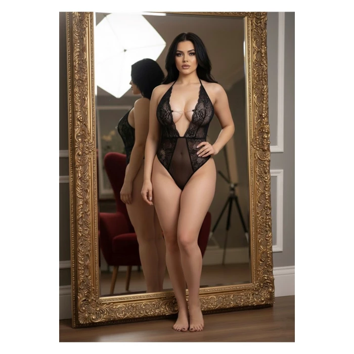 Siyah Taşlı Bodysuit - 890