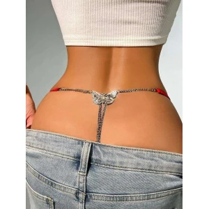 Zincir Kelebek Detaylı Fantezi Kırmızı String Tanga