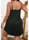 Askılı Siyah Kadın Büyük Beden Dantel V Yaka Fantazi
