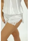 Beyaz Saten Babydoll Şortlu Takım - 257