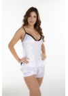 Beyaz Saten Babydoll Şortlu Takım - 336