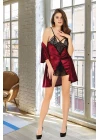Bordo Kadife Dantelli Sabahlık & Gecelik Takım 2 Li - 1392