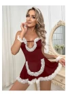 Bordo Seksi Fantezi Hizmetçi Kostümü