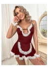 Bordo Seksi Fantezi Hizmetçi Kostümü